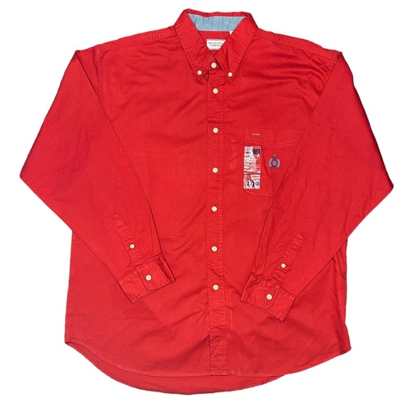 Bugle Boy Other - Vintage 90s deadstock Bugle Boy red long sleeve logo crest button down shirt XL
